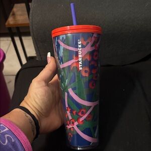 Starbucks Vibrant Blue and Red Tumbler with matching Straw